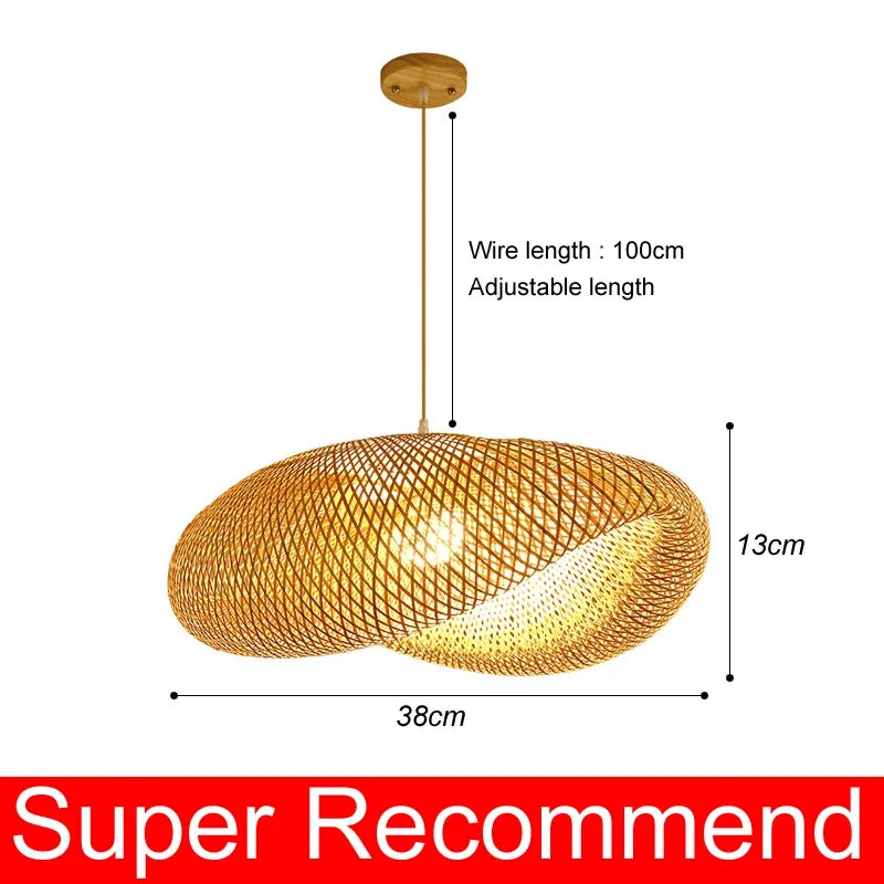 Japanese Bamboo Woven Pendant Light in Natural Finish
