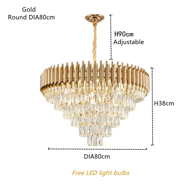 مصباح تعليق LED من DecorBites™ ذهبي كريستالي: مصباح تعليق فاخر عصري لغرفة المعيشة والمطعم