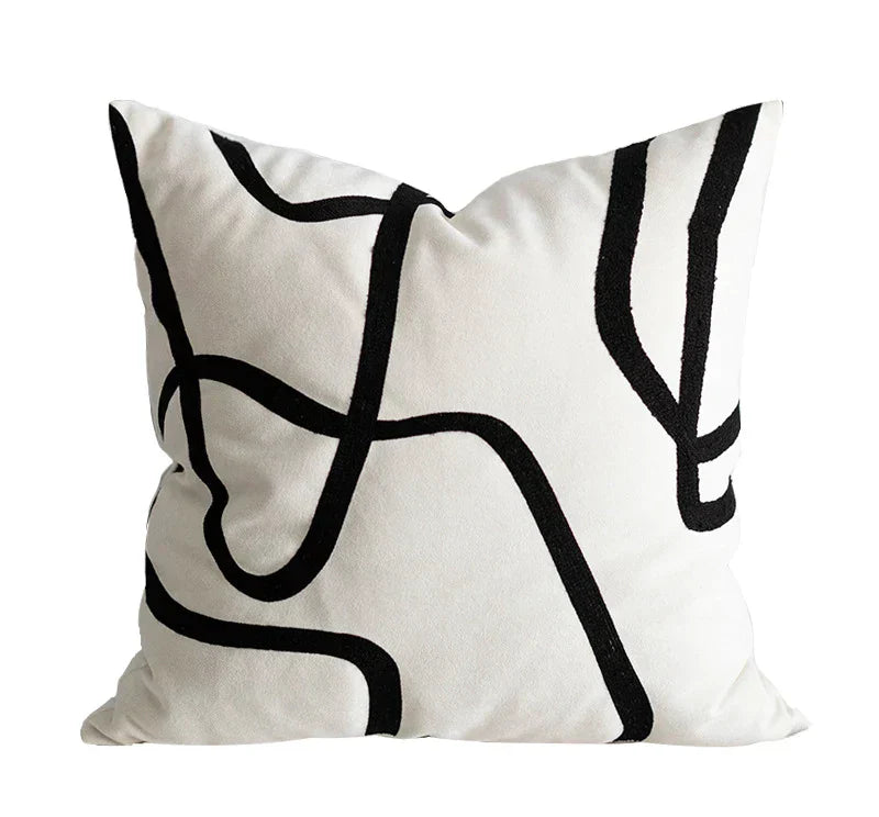 DecorBites™ Geometric Line Embroidered Suede Pillowcase for Sofa Bed Living Room