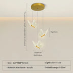 Modern Gold Butterfly 3-Light Metal Pendant Light