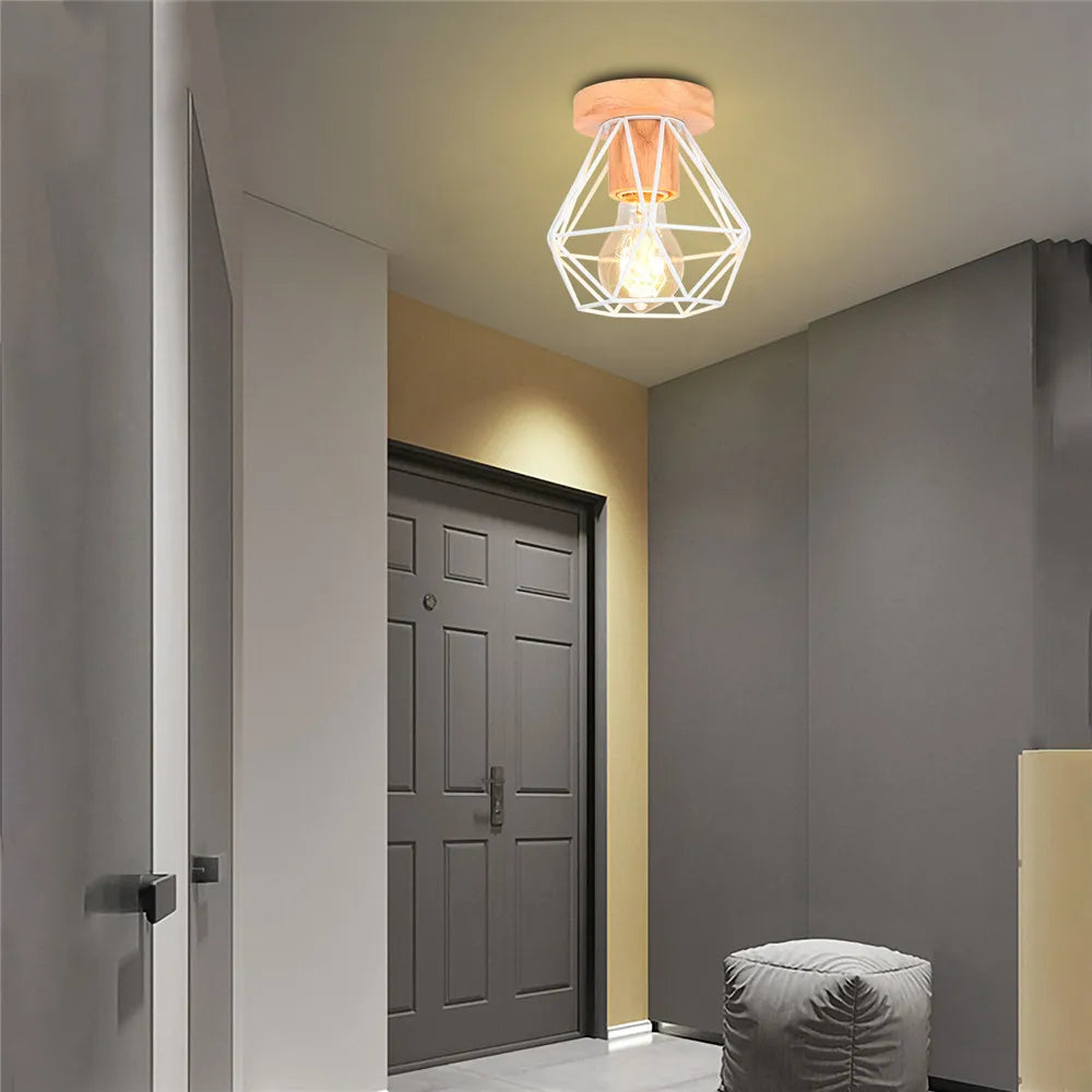 DecorBites™ Iron Wood E27 Ceiling Light: Modern Nordic Mini Lamp for Living Room and Bedroom