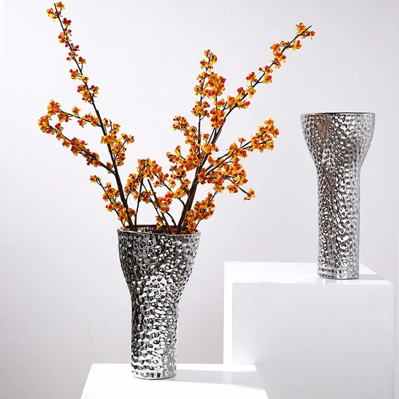 DecorBites™ Golden Ceramic Geometric Honeycomb Vase - Home Decoration Accessory