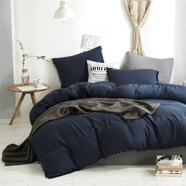 DecorBites™ Furball Tasseles Bedding Set | King/Queen Duvet Cover & Washed Quilt Cover Set