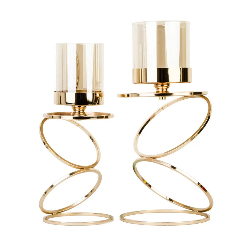 DecorBites™ Gold Metal Frame Glass Candle Holder - Wedding Centerpieces & Home Decor