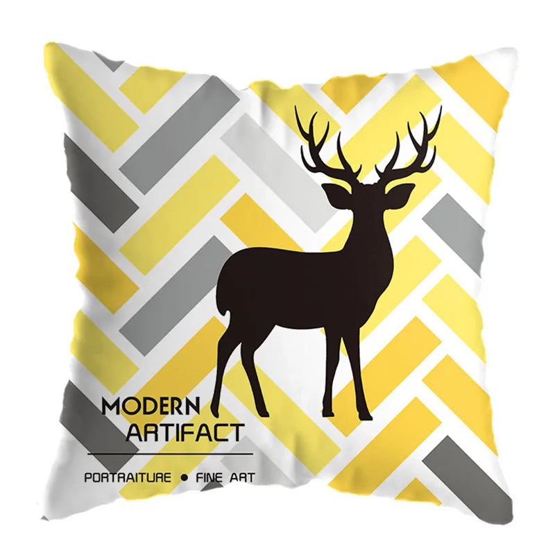 DecorBites™ Geometric Deer Print Pillowcase 45x45cm - Yellow Home Decor