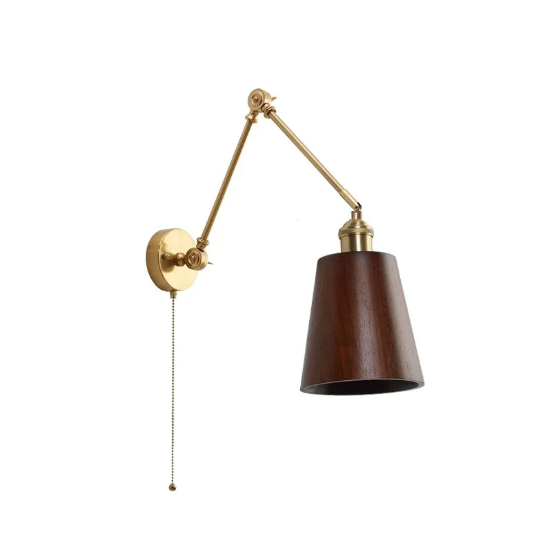 DecorBites™ Copper Swing Arm LED Wall Sconce with Pull Chain Switch, Modern Nordic Wooden Lamp
