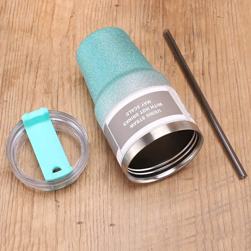 DecorBites™ Double Wall Insulated Stainless Steel Water Bottle with Straw - Large Capacity Mug