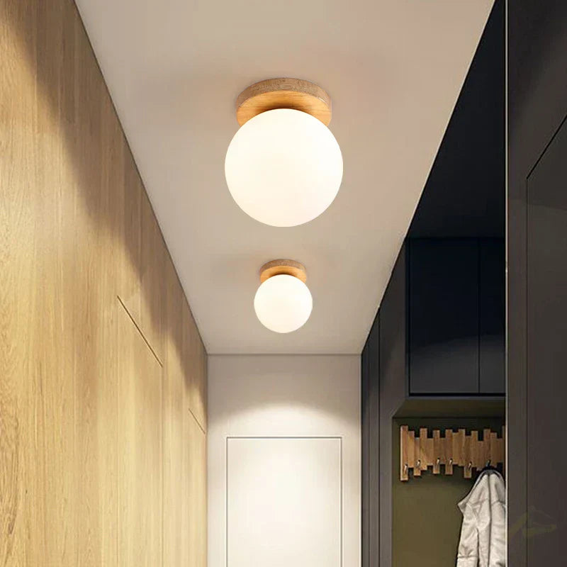DecorBites™ Glass Ball LED Ceiling Lamp on Wooden Pedestal
