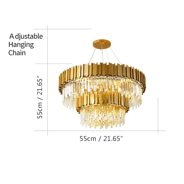 نجفة كريستال ذهبية من الستانلس ستيل من DecorBites™: إضاءة LED دائرية عصرية لغرفة الطعام