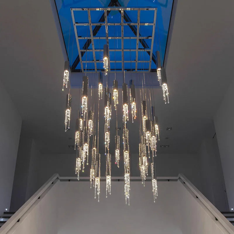 ثريا درج كريستال كبيرة بإضاءة LED من DecorBites™ لغرفة المعيشة الحديثة والردهة والعلية
