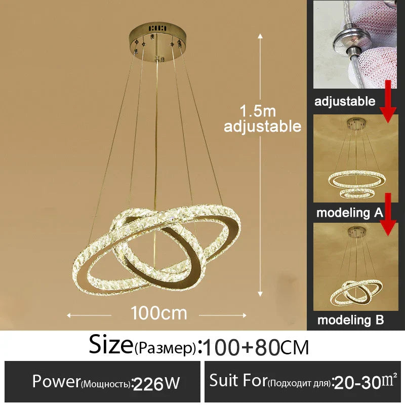 ثريا كريستالية ذهبية لامعة DecorBites™ Gold Gloss LED على شكل حلقة لغرفة المعيشة العصرية الفاخرة
