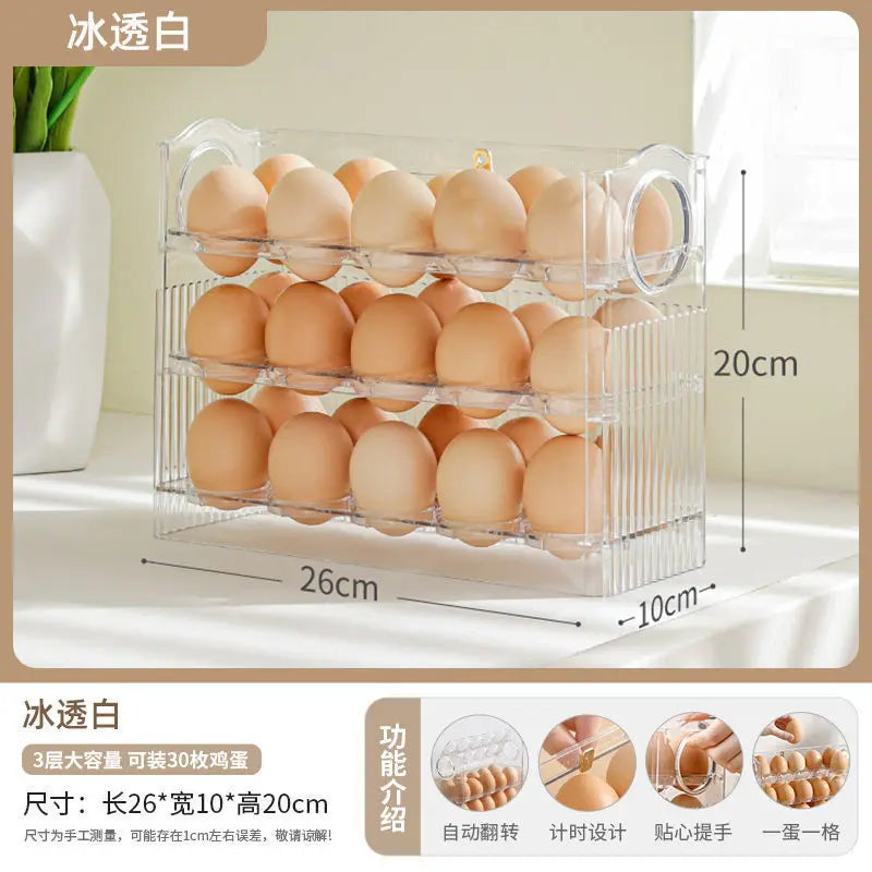 DecorBites™ 30-Grid Egg Holder Dispenser for Refrigerator: Large Capacity Auto-Flip Container