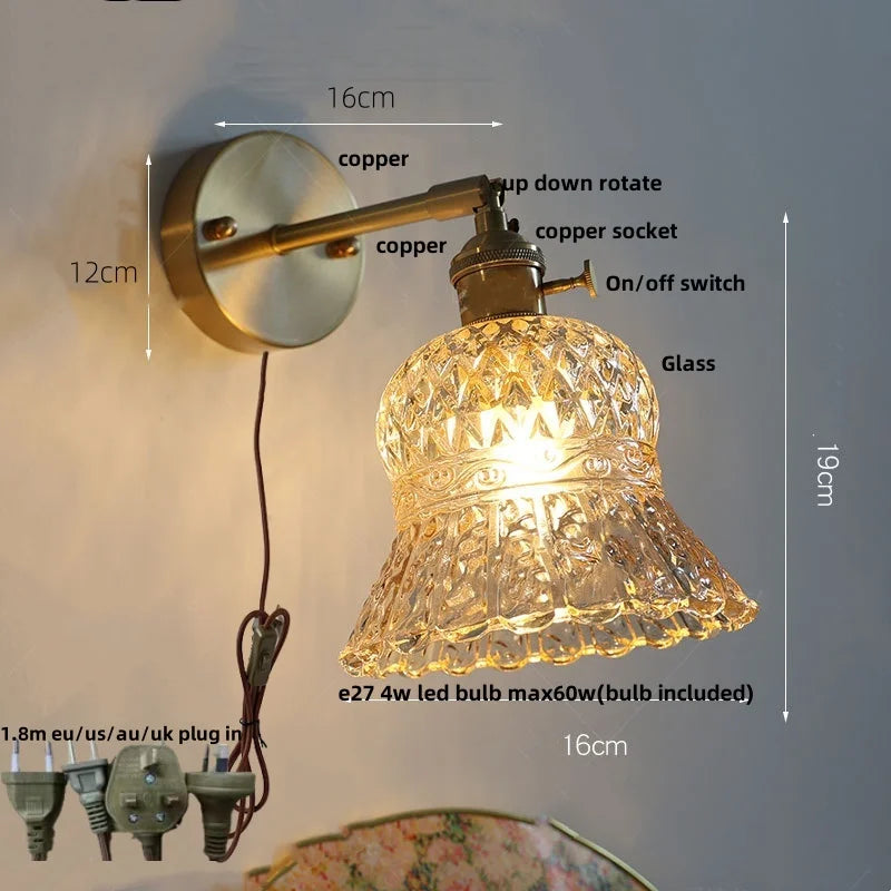 DecorBites™ Amber Flower Glass Wall Light Fixture with Pull Chain Switch