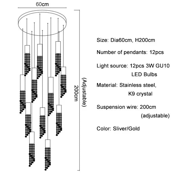 DecorBites™ Crystal LED Chandelier: Modern Luxury Staircase Hanging Fixture for Indoor Spaces