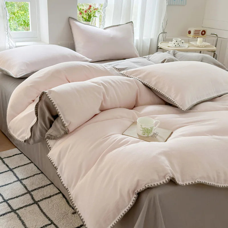 DecorBites™ Cotton Edge Embroidery Bedding Set for Autumn/Winter