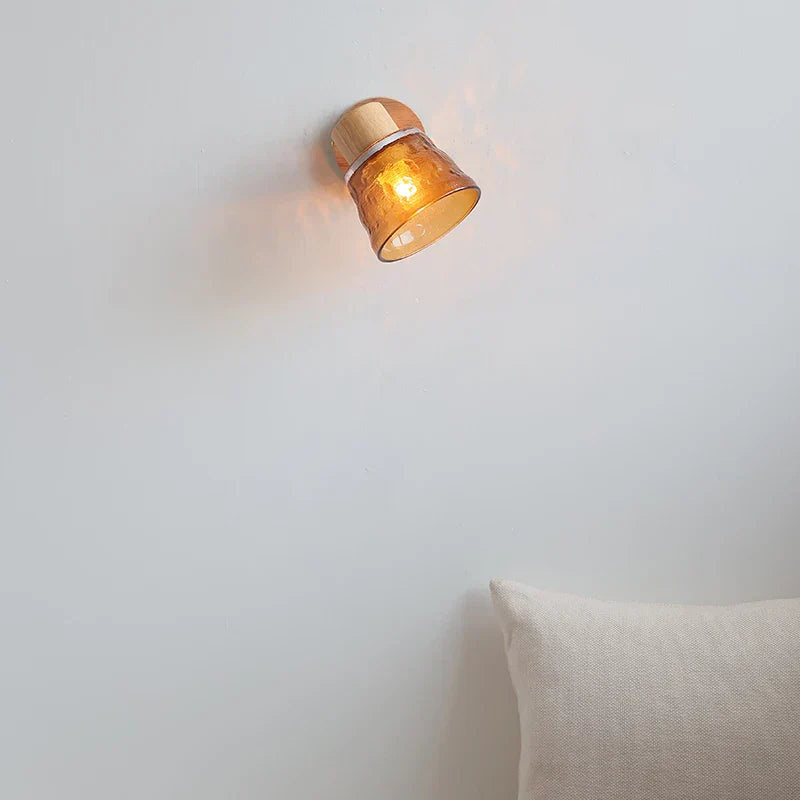 DecorBites™ Amber Glass LED Wall Sconce Nordic Modern Wood Pull Chain Switch Stair Light
