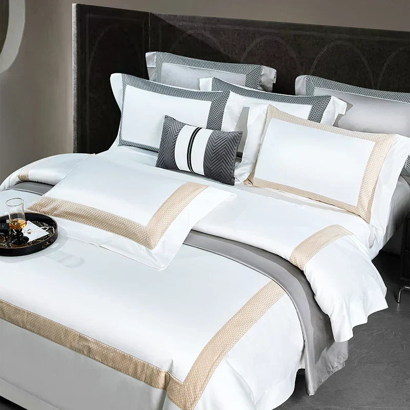 DecorBites™ King Size Luxury 1400TC Cotton White Bedding Set with Embroidery