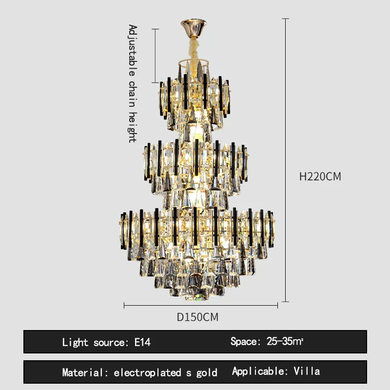 DecorBites™ Crystal Hollow Villa Chandelier: Modern Luxury Pendant Light for Living Room and Hotel Lobby