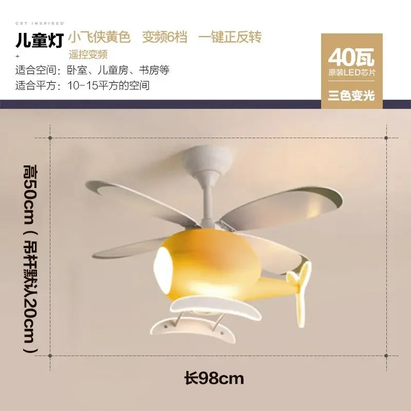 DecorBites™ Kids' Helicopter Ceiling Fan with LED Light Chandelier - Modern Aircraft Design