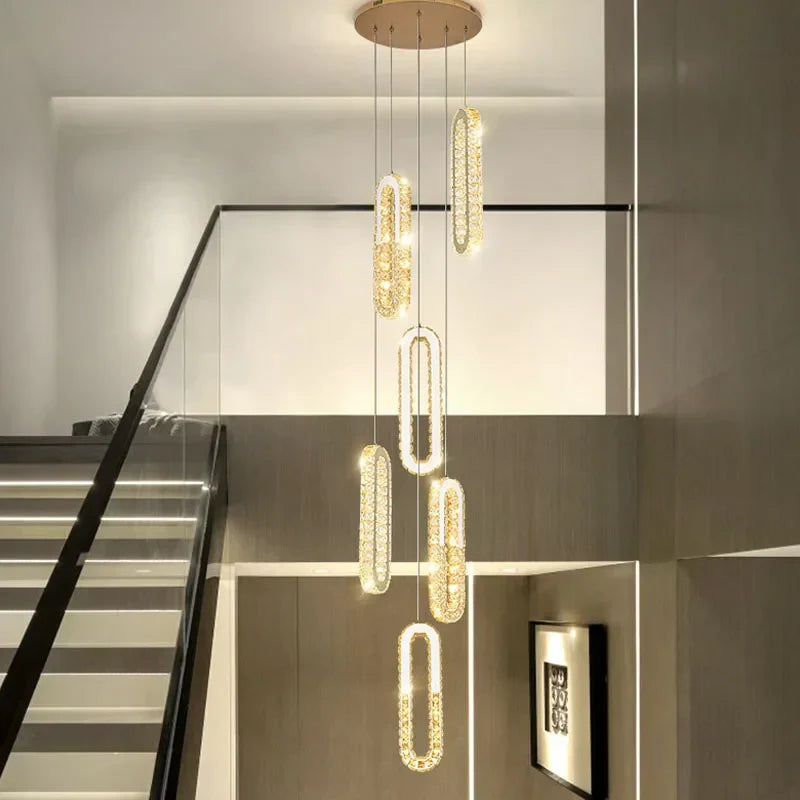 DecorBites™ Crystal LED Chandelier: Modern Luxury Long Lighting Fixtures for Living Room Staircase