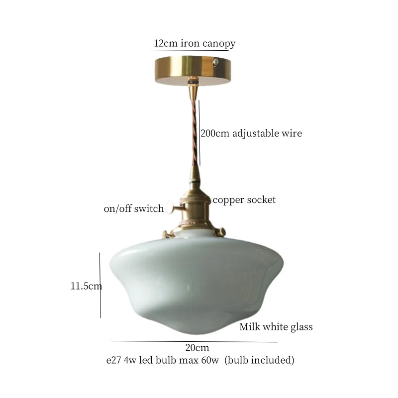 DecorBites™ Cream Glass LED Pendant Brass Hanging Lamp for Kitchen Restaurant Living Room