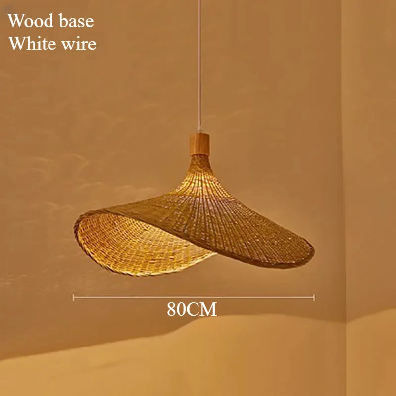 Handwoven Bamboo Straw Hat Pendant Light