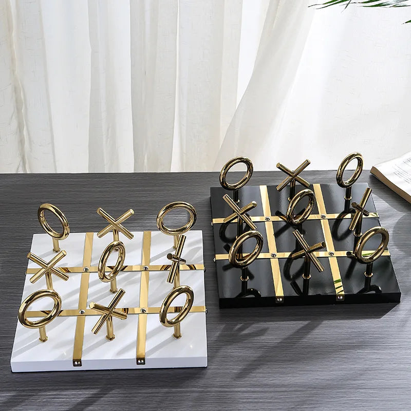 DecorBites™ Golden Chessboard Metal Handicraft Sculpture for Home Decoration