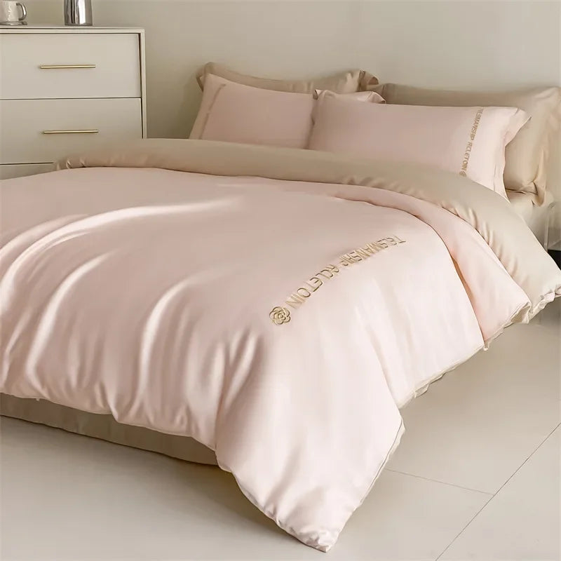 DecorBites™ Cotton Embroidery Bedding Set, 4Pcs Duvet Cover Kit for Double Bed