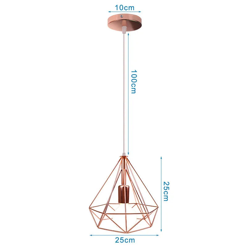 DecorBites™ Industrial Iron Cage Pyramid Pendant Lamp for Kitchen Bedroom Living Room