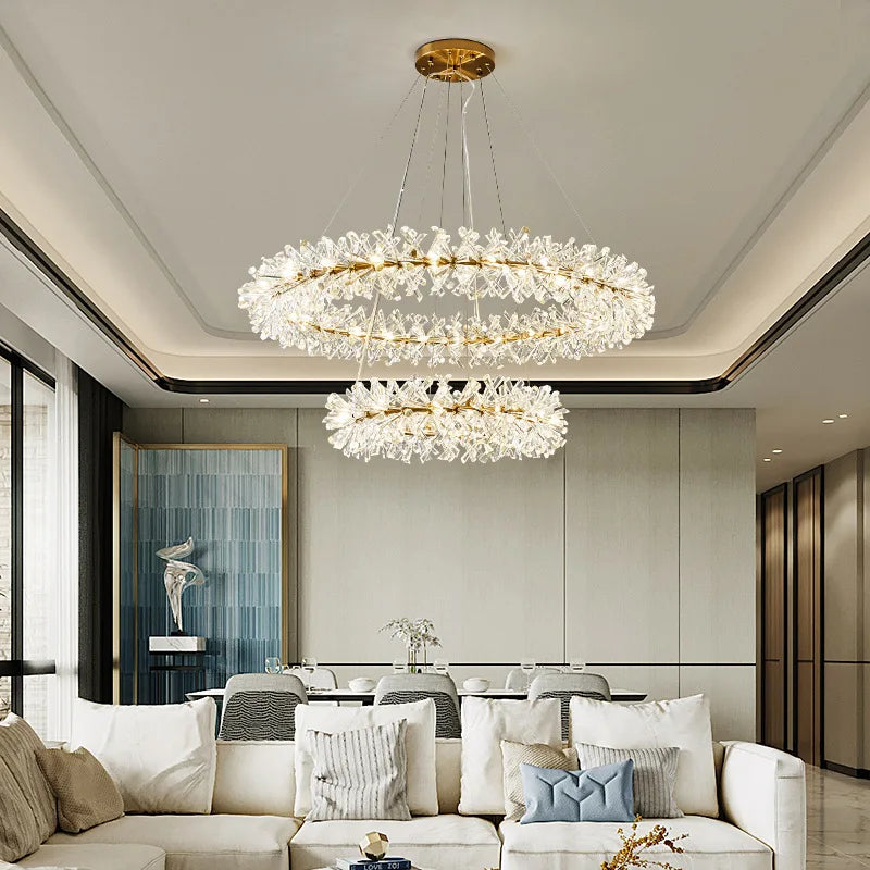 DecorBites™ Clear Crystal LED Chandelier Round Lamp - Gold Metal Wire, Adjustable G4 Bulb