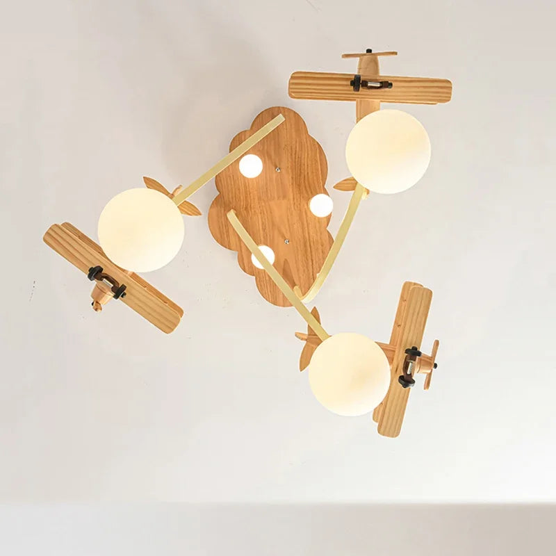 DecorBites™ Airplane LED Wooden Plane Chandelier for Kids Room, Boys Bedroom, Creative Lighting