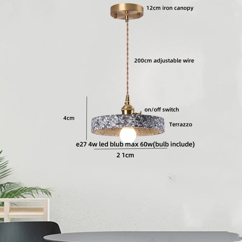 DecorBites™ Terrazzo Stone LED Pendant Lamp for Industrial Loft, Bar, Coffee, Living Room.