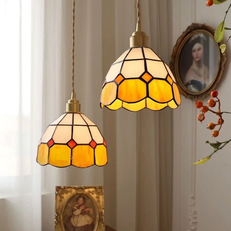 DecorBites™ Glass LED Pendant Lamp Tiffany Style Hand Stitch Dining Room Lights