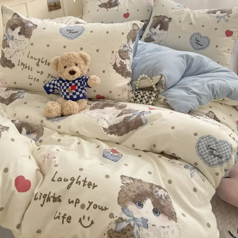 طقم لحاف قطني بتصميم كرتوني مريح من DecorBites™ للكبار