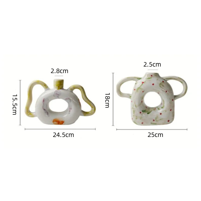 DecorBites™ Abstract Handle Ceramic Vase for Floral Arrangements and Home Decoration
