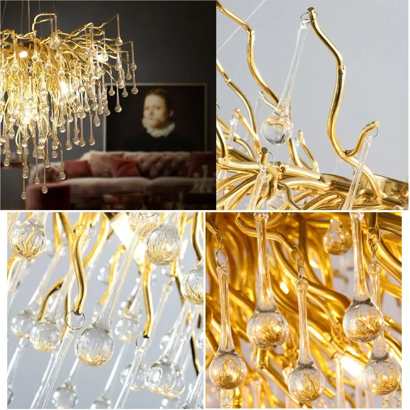 DecorBites™ Copper Branch Water Crystal Chandelier for Luxury Living Room and Salon