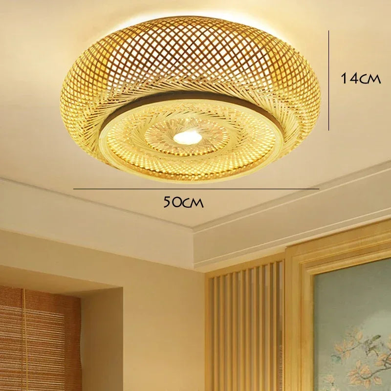 DecorBites™ غطاء مصباح سقف من الخيزران اللامع بتصميم فني من الراتان، تركيبات ثريا