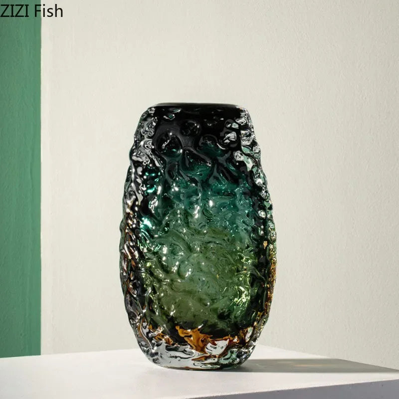 DecorBites™ Deep Green Glass Vase: Elegant Hydroponics Floral Table Decoration