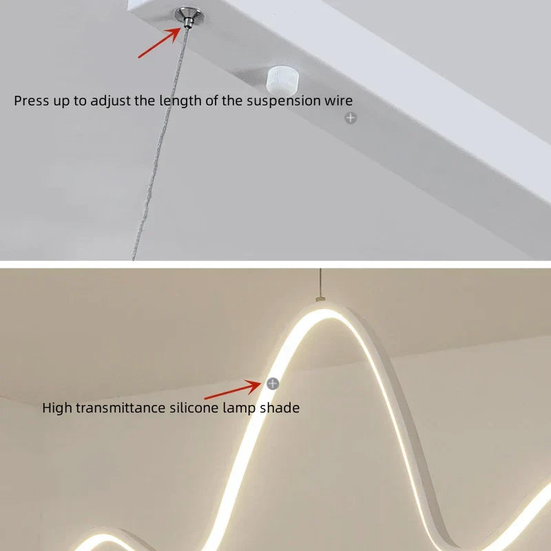 ثريا DecorBites™ LED ألومنيوم حديثة بتصميم خط متموج لمطبخ الجزيرة إضاءة معلقة