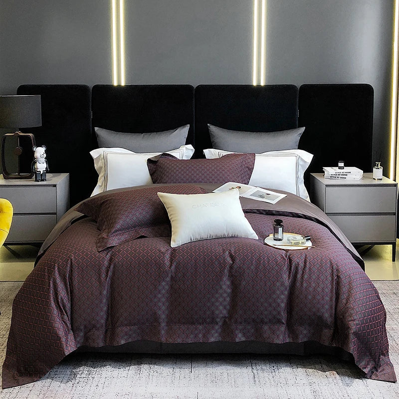 DecorBites™ 1200TC Egyptian Cotton Satin Jacquard Patchwork Bedding Set with Silky Finish
