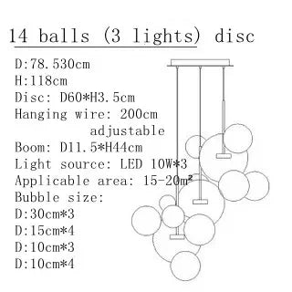 DecorBites™ Art Deco Glass Bubble Chandelier: Customized for Living Room, Dining Room, Bar