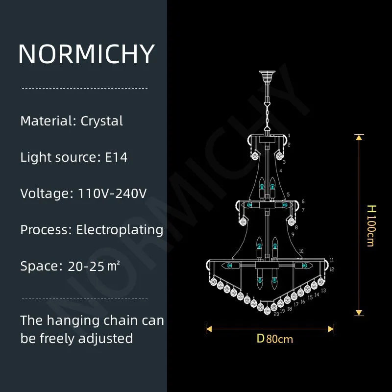 Modern Crystal Staircase Chandelier in Gold or Black