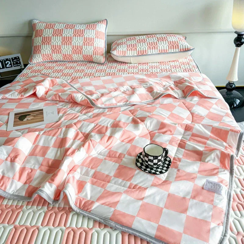 DecorBites™ Double-Sided Cool Comforter Set: Ice Silk Duvet, Fitted Sheet, Pillowcase