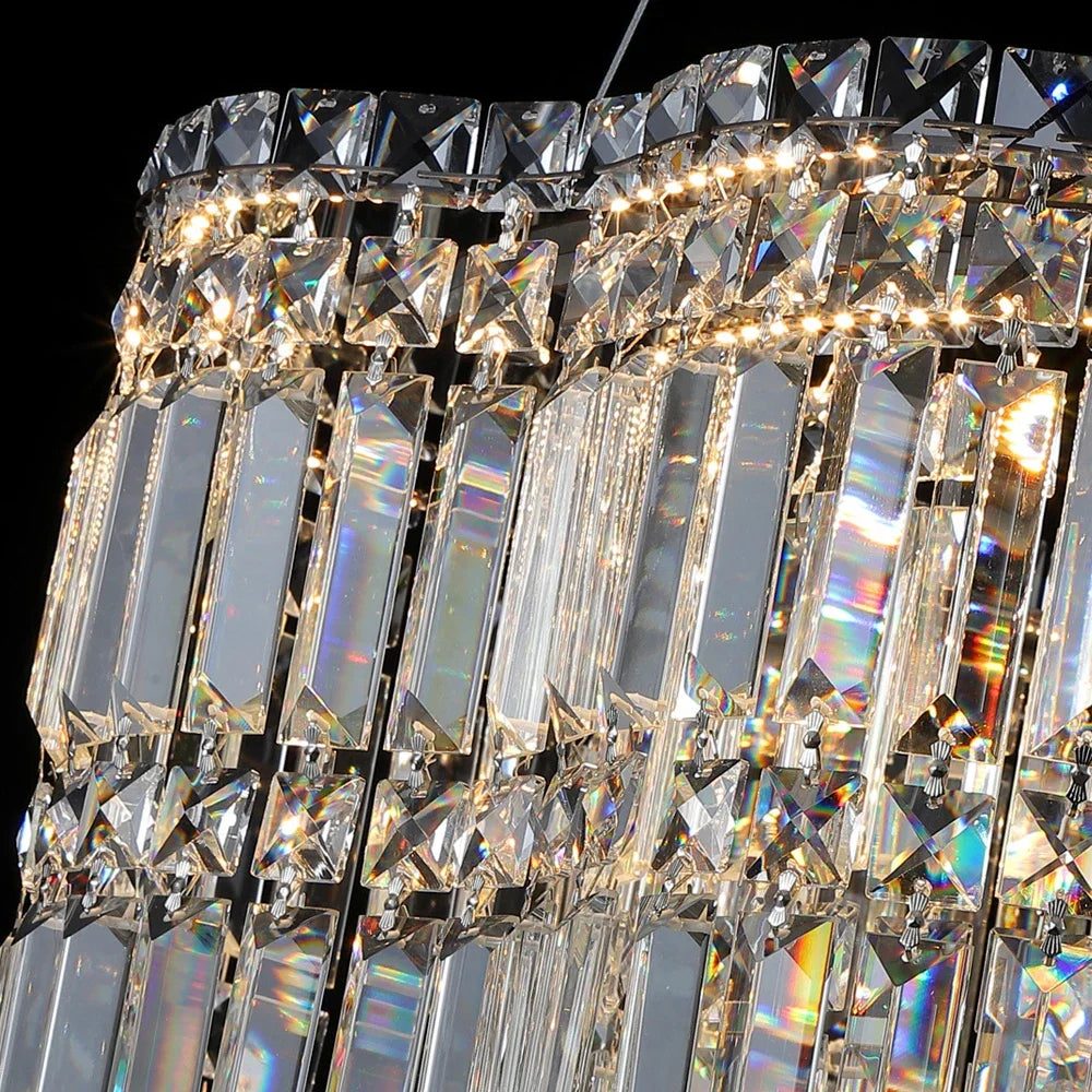 Modern Linear Crystal Pendant Light In Brushed Stainless