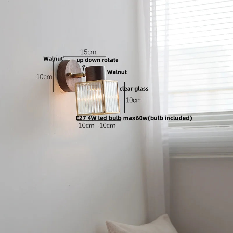 DecorBites™ LED Wall Lamp Clear Glass Walnut Wood Up Down Rotate Wall Light