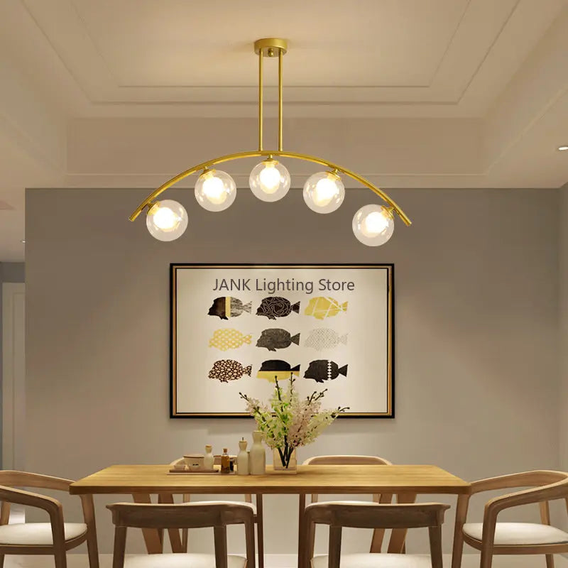 ثريا DecorBites™ الكروية الزجاجية الذهبية LED للديكور العصري البسيط في المطبخ وغرفة النوم