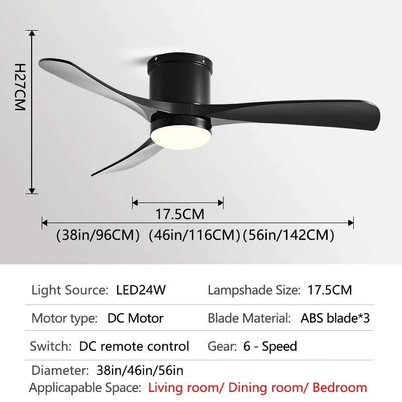 DecorBites™ 46In LED Ceiling Fan Light with Control for Household Bedrooms