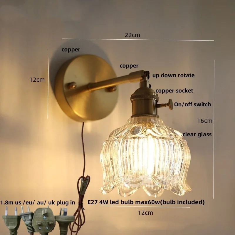 DecorBites™ Clear Flower Glass LED Wall Lamp with Pull Chain Switch