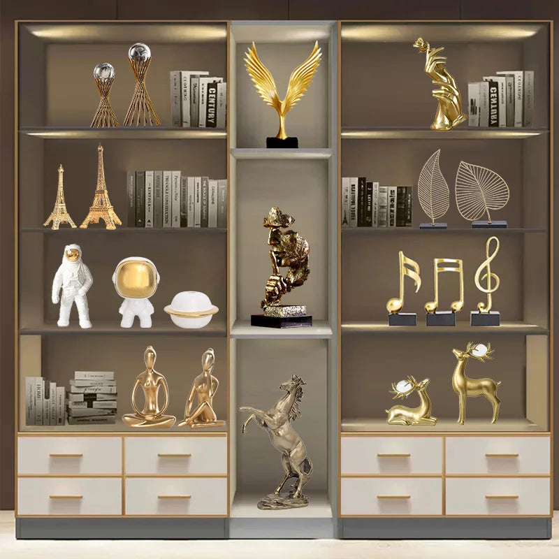 تمثال ذهبي مجرد من الراتنج يدوي الصنع لتزيين غرفة المعيشة ومكتب العمل - DecorBites™