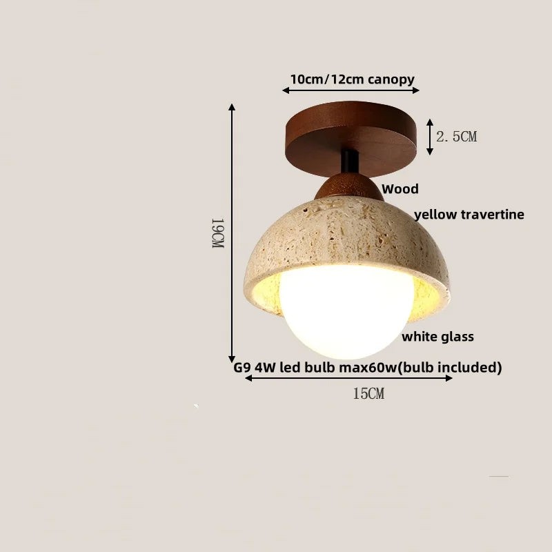DecorBites™ Glass Ball LED Ceiling Light, Japan Style, Yellow Travertine, Restaurant Reading Décor